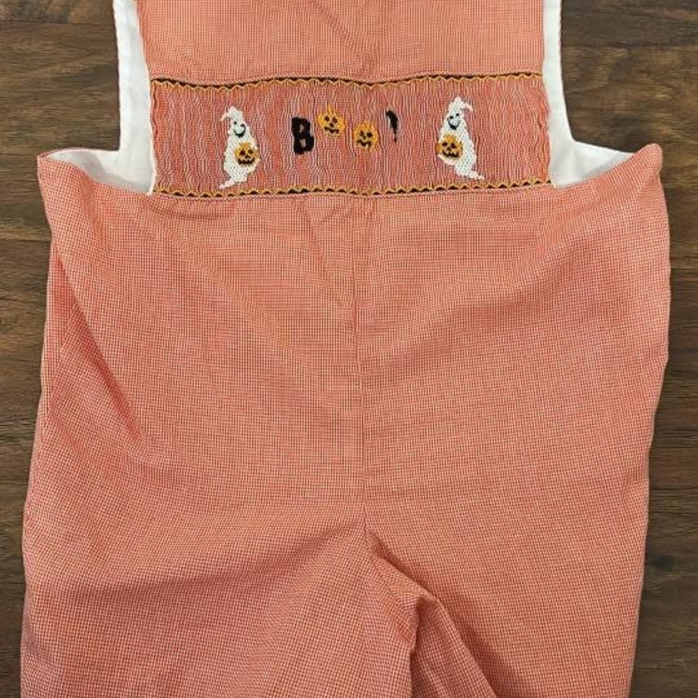 Orange Kids One-Piece Romper with Halloween Smock Embroidery